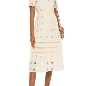 Maje Roselli broderie anglaise nude midi dress
